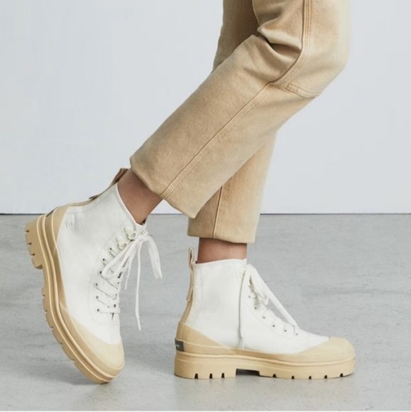 Everlane Canvas Utility Boot Rubber Chunky Lug Sole Cream Size 6.5 Organic - Picture 1 of 16
